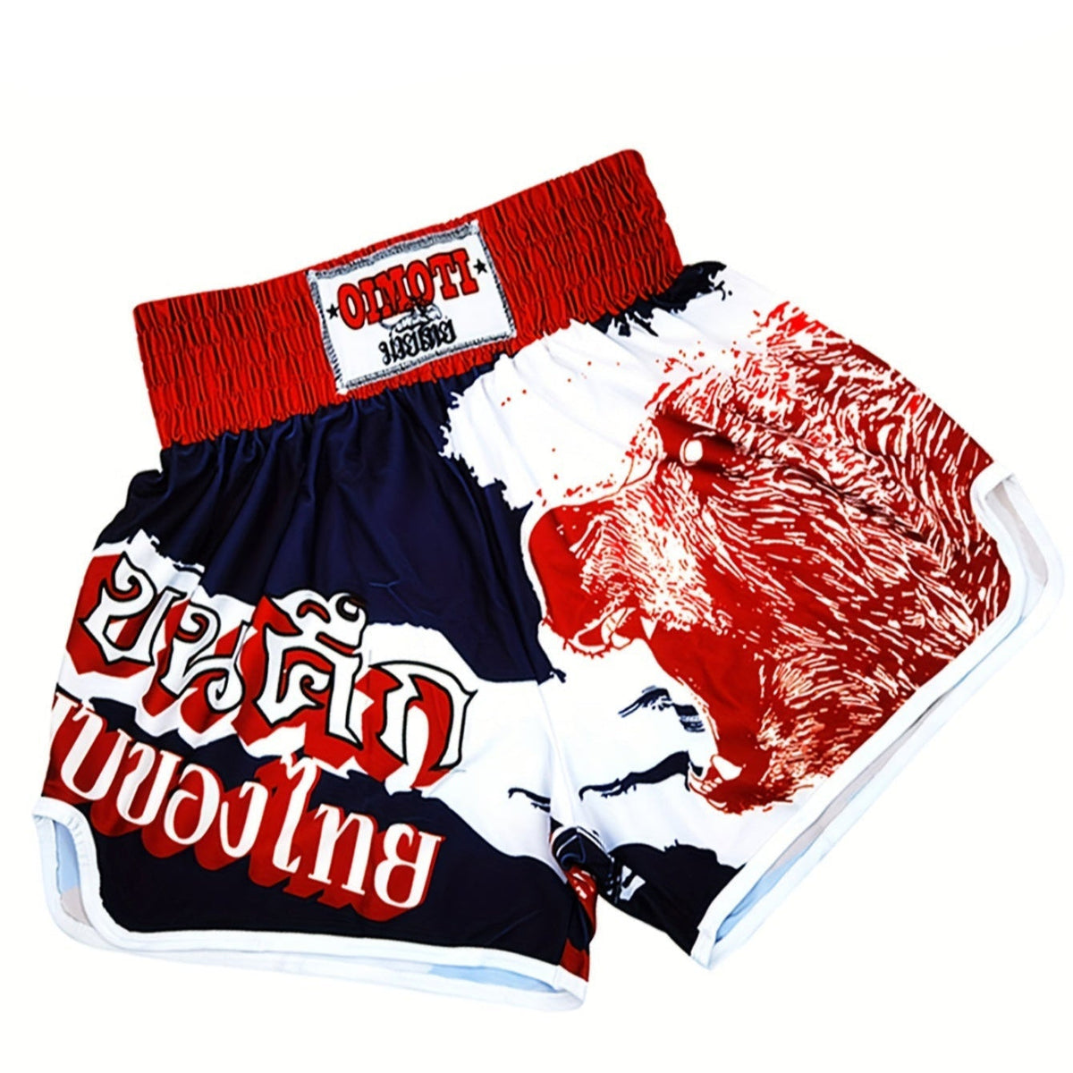 Short muay thai OIMOTI Humi-Bleu/Blanc/Rouge Nakmuay