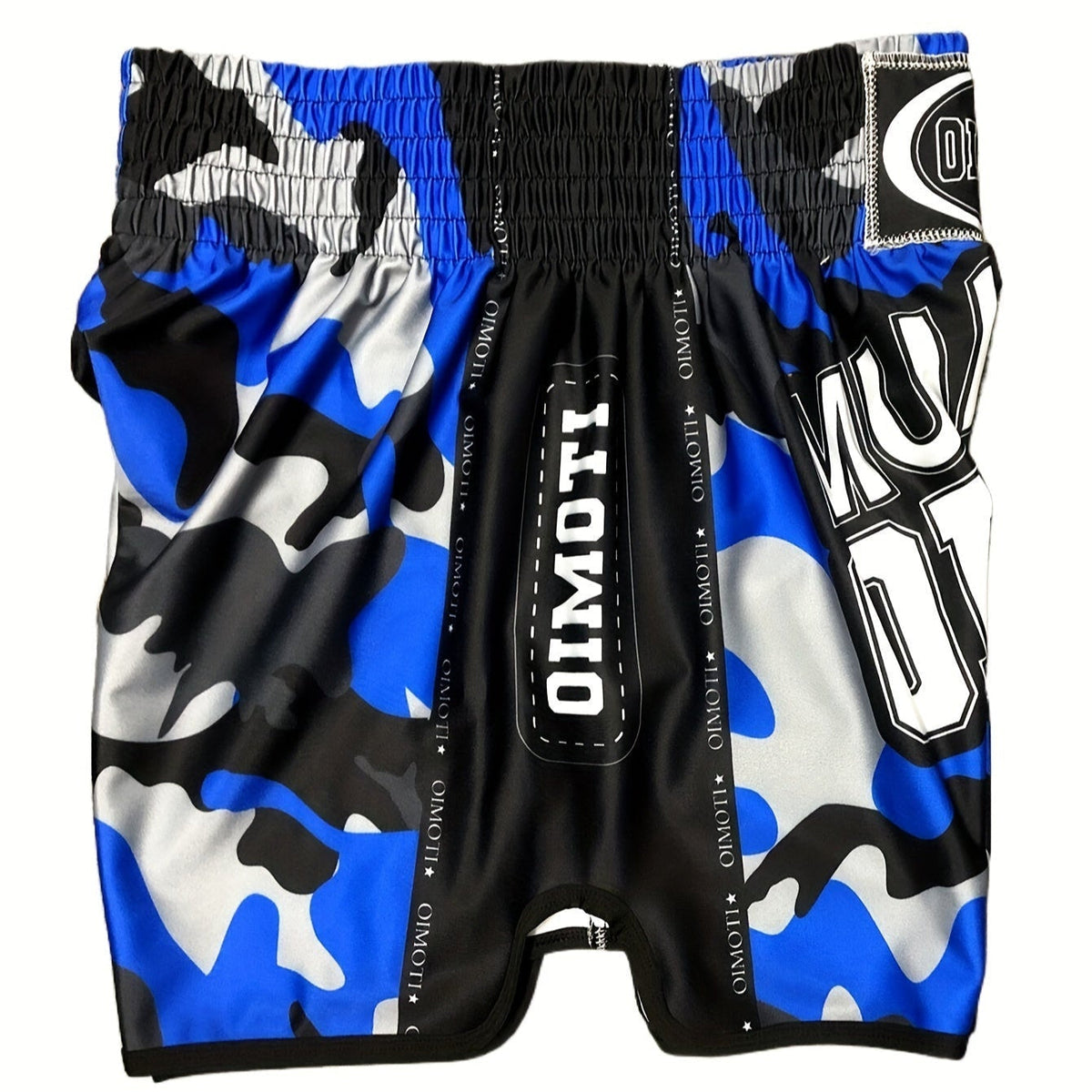 Short muay thai OIMOTI Thi Pen-Bleu/Gris Nakmuay