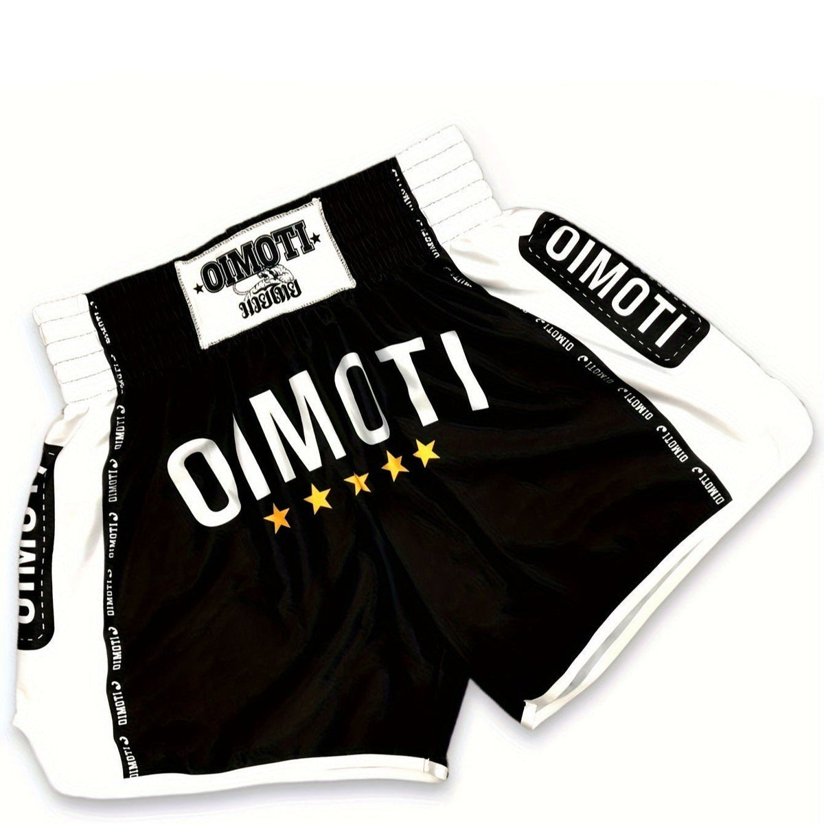 Short muay thai OIMOTI Khan Phun-Noir/Blanc Nakmuay