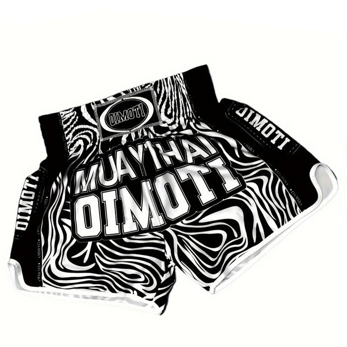 Short muay thai OIMOTI Malay-Blanc/Noir Nakmuay