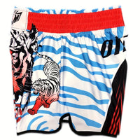 Short muay thai OIMOTI Khaw-Blanc/Bleu Nakmuay