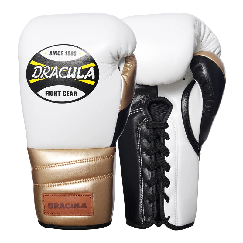 Gants de boxe DRACULA Pro Cuir-Blanc/Noir Nakmuay