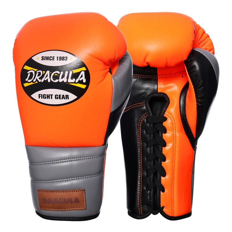 Gants de boxe DRACULA Pro Cuir-Orange/Gris Nakmuay