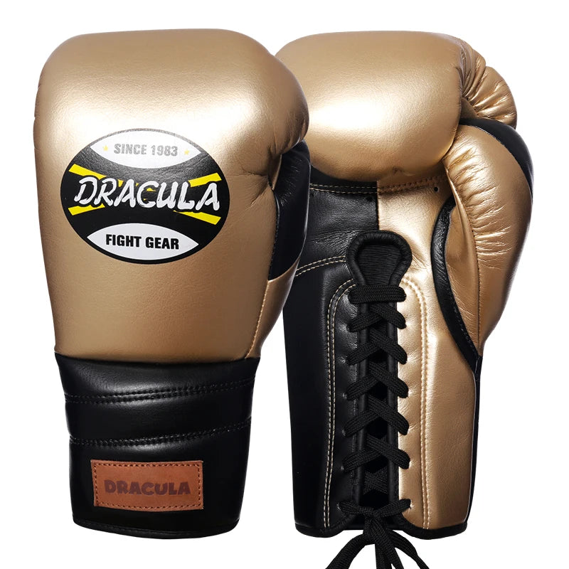 Gants de boxe DRACULA Pro Cuir-Noir/Or Nakmuay