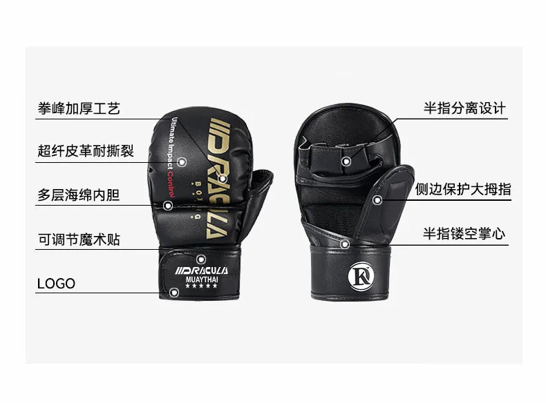 Gants de MMA DRACULA Ultimate-Blanc/Or Nakmuay