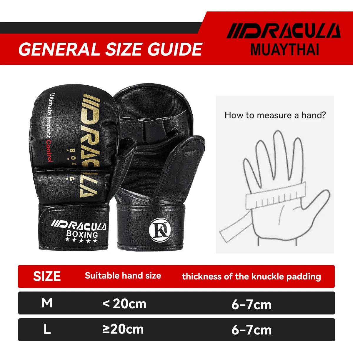 Gants de MMA DRACULA Ultimate-Noir/Or Nakmuay