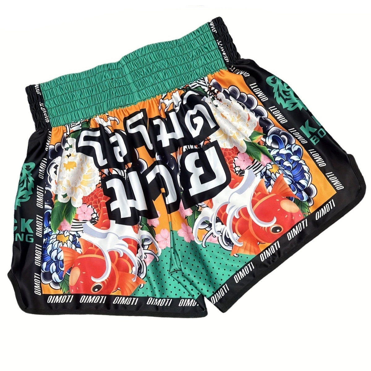 Short muay thai OIMOTI Khera-Vert/Orange Nakmuay