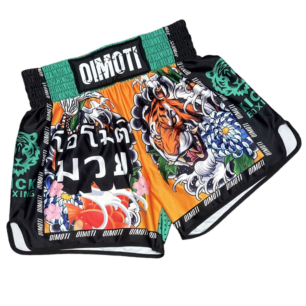 Short muay thai OIMOTI Khera-Vert/Orange Nakmuay