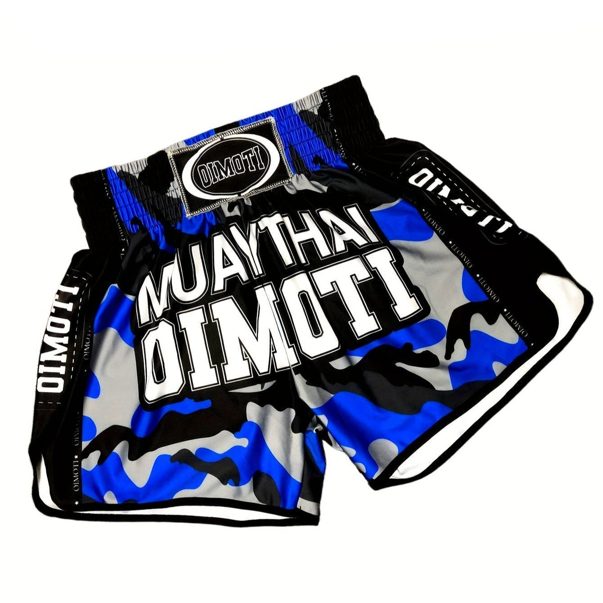 Short muay thai OIMOTI Thi Pen-Bleu/Gris Nakmuay